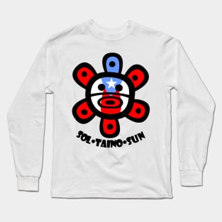 Puerto Rico Taino Sun Boricua Flag Text Long Sleeve T-Shirt